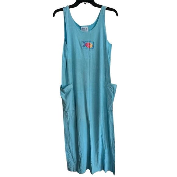 Fresh Produce Women's Blue Side Pockets Scoop Neck Midi Dress Size Small - Picture 1 of 9